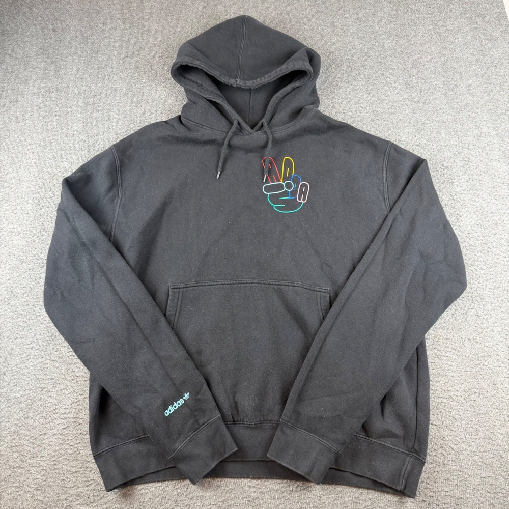 Adidas Hoodie Men's XL Black Peace Sign Trefoil Pullover